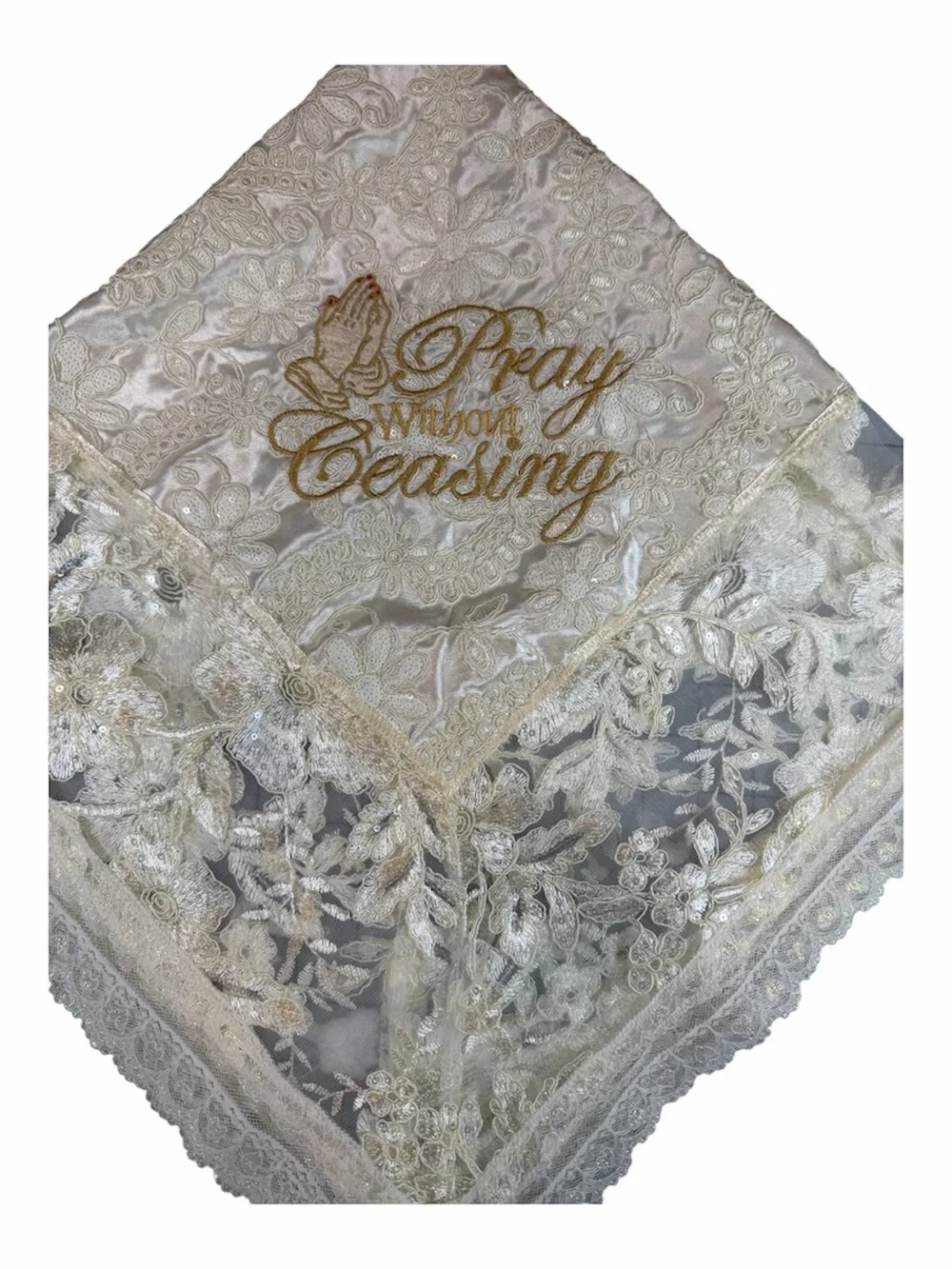Elegant Handmade Embroidered Ivory Sequin Church Lap Scarf Ivory Sequin Lace